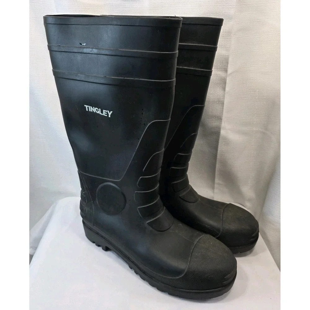 Tingley Waterproof Rain Boots Mens US 13 Black Rubber Mid Calf Pull On Round Toe